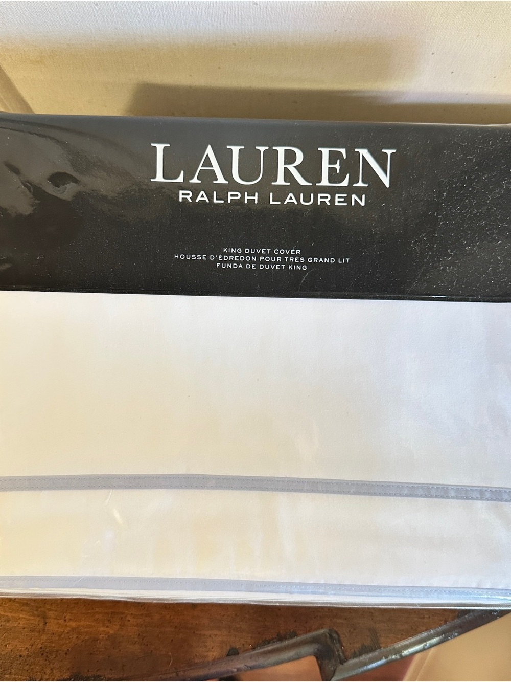 NIP Ralph Lauren Spencer King Duvet Cover White w Light Cornflower Blue Trim - Picture 7 of 11